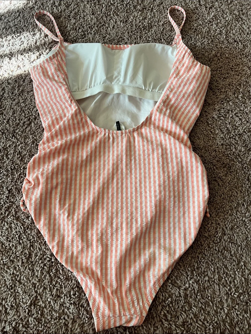 J. Crew Pink and White Seersucker Striped One-Piece Swimsuit Size 10